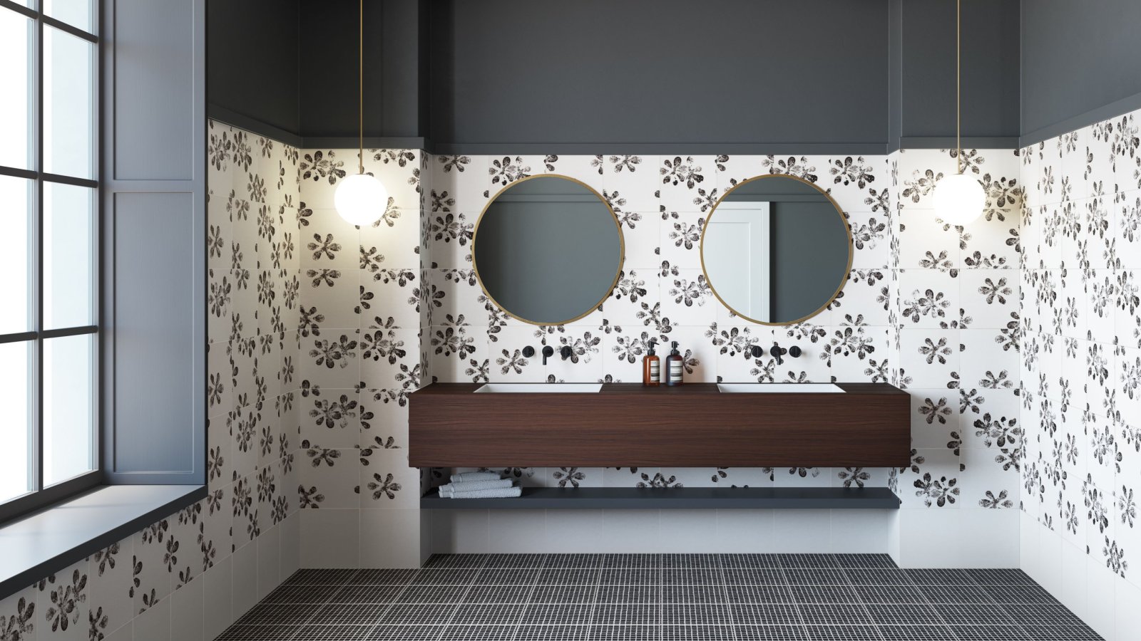 Suelo de gres Chymia de Mutina con texturas en blanco y negro