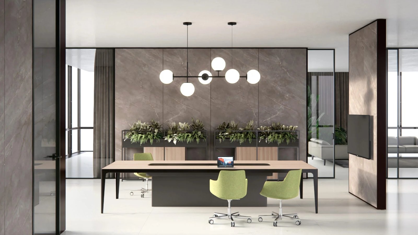Mesa de dirección Grand More de Estel con tablero de cerámica Nero Marquina Matt