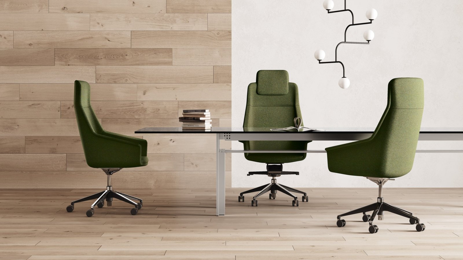 Sillón de dirección Jera Chair de Las Mobili con tapicería acolchada y base de 5 radios en aluminio pulido