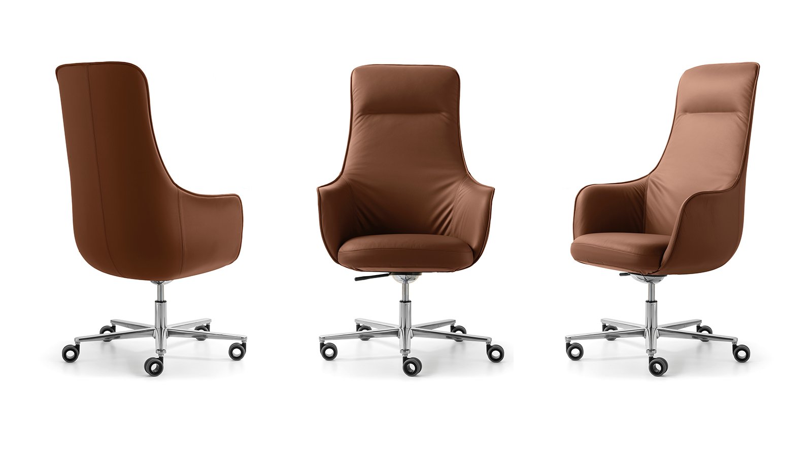 Sillón de dirección Not Guilty de Quinti detrás de una mesa de nogal