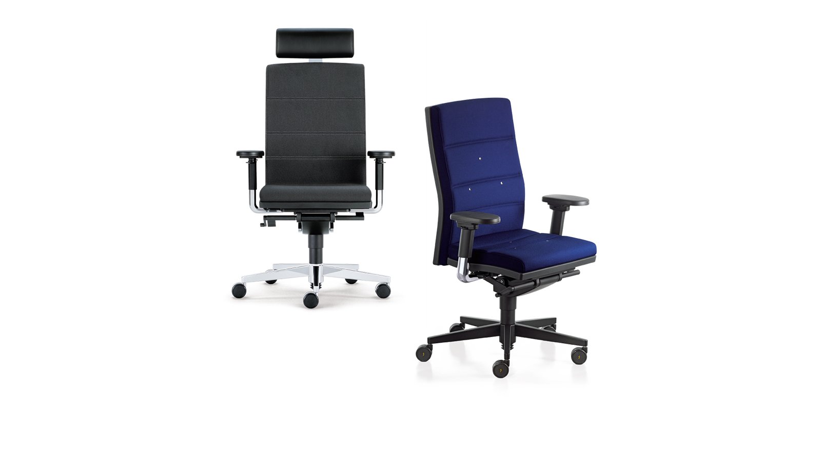 Silla operativa mr.24 de Sedus en tejido azul con respaldo alto y brazos 3D