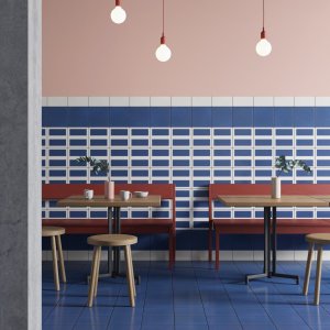 Gres esmaltado Mutina con el patrón Double Blue en 20,5×20,5 cm