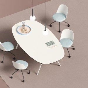 Mesa de reunión Lay de formas suaves con tablero CDF blanco