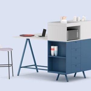 Mueble auxiliar de 210 cm del escritorio de dirección Lay con huecos técnicos