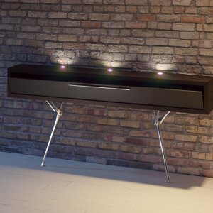 Mesa de espera Genesis con columnas cromadas y tablero de vidrio