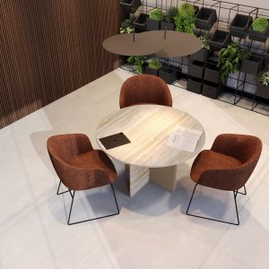 Superficie de travertino romano de la mesa de reuniones Ginza vista de cerca