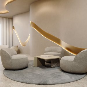 En una sala acristalada, la mesa Ginza de Codutti en madera maciza