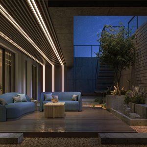 Esquina redondeada del tablero de travertino de la mesa de reuniones Ginza, diseño Barbieri Magalini