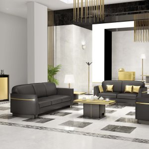 Mesa de dirección iSixty Luxury en piel oro con fresno silicio