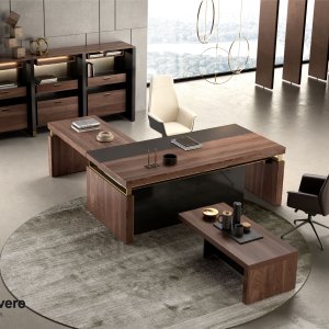 Mesa de reuniones I Rovereschi con canal de cables de 20 cm en el centro