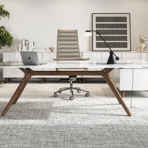 Escritorio de diseño DR de Frezza con estructura de madera maciza lacada en blanco