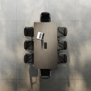 Escritorio Elite en Chopo Oscuro con cajonera portante y faldón negro