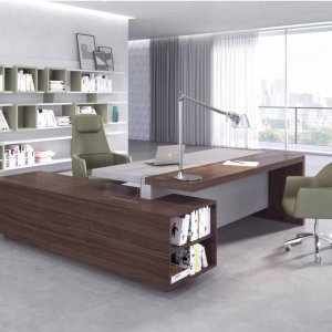 Escritorio de dirección moderno Ducale de Estel, mueble de servicio en escuadra, librería de madera