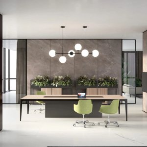 Mesa de dirección Grand More de Estel con tablero de cerámica Nero Marquina Matt