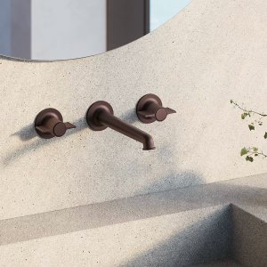 Grifería de diseño Flora de Fantini, batería de lavabo de tres agujeros en cromo con manetas de un ala