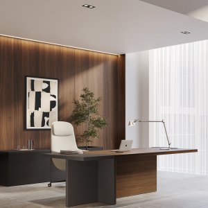 Mesa presidencial Mux70 con consola en cuarzo gris claro