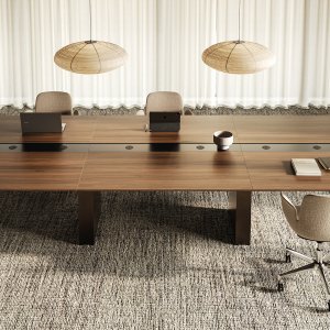 Mesa trapezoidal con Mediawall de la colección Spike