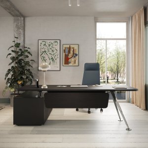 Escritorio ejecutivo Spike de Frezza con mueble de servicio portante