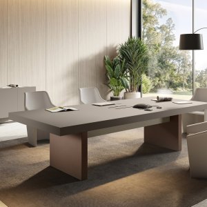 Las Mobili Jera despacho de dirección completo — escritorio, mesa reuniones, mesa auxiliar 800 × 800 mm coordinados