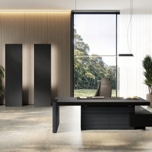 Las Mobili Jera Eco-Pelle Ardesia 505 — guata acrílica 12 mm, pespunte lineal, lateral mesa ejecutiva