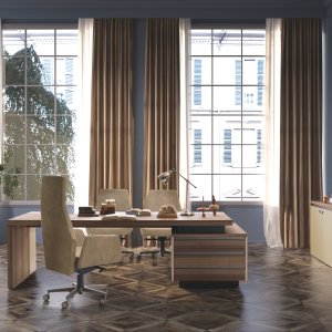Mueble con encimera y costados forrados en piel