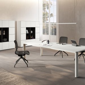 Muebles monolíticos Iulio con apertura por presión y librería reversible