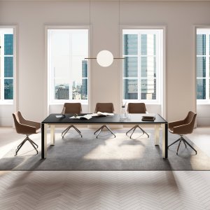 Mesa de reunión rectangular Iulio con trampilla flip-top a juego con la superficie