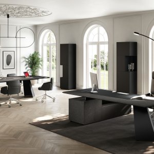 Hueco abierto en 3d-foil Olmo Grey en el almacenamiento modular Monolith