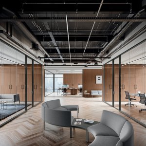 Puerta corredera de cristal con freno amortiguado en el sistema Quadrifoglio
