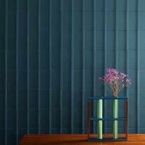 Pared revestida con Motivo de Mutina con listones verticales en relieve