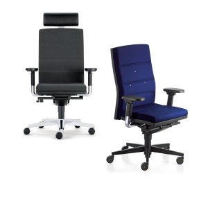 Silla operativa mr.24 de Sedus en tejido azul con respaldo alto y brazos 3D