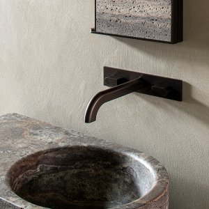 Lavabo monolítico Sixty en mármol Travertin Titanium