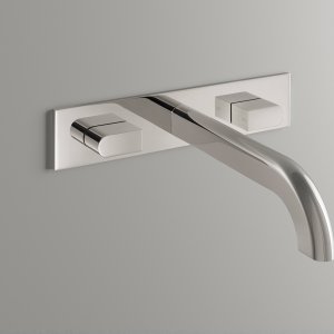 Grifería de diseño Sixty de CEA Design en Black Ivory con lavabo de mármol
