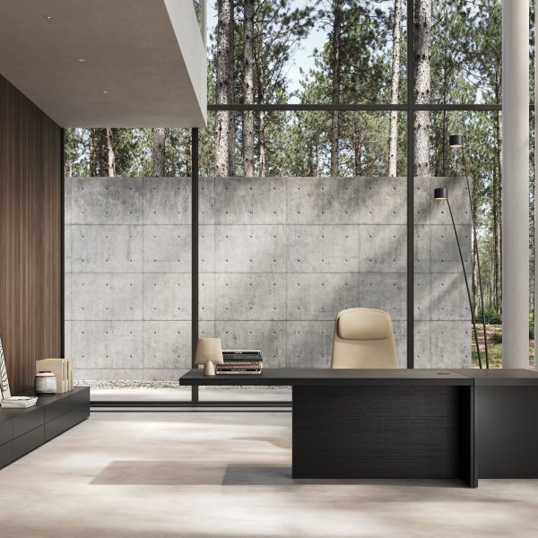 Oficina con executive desk Frezza de tablero chapado en madera